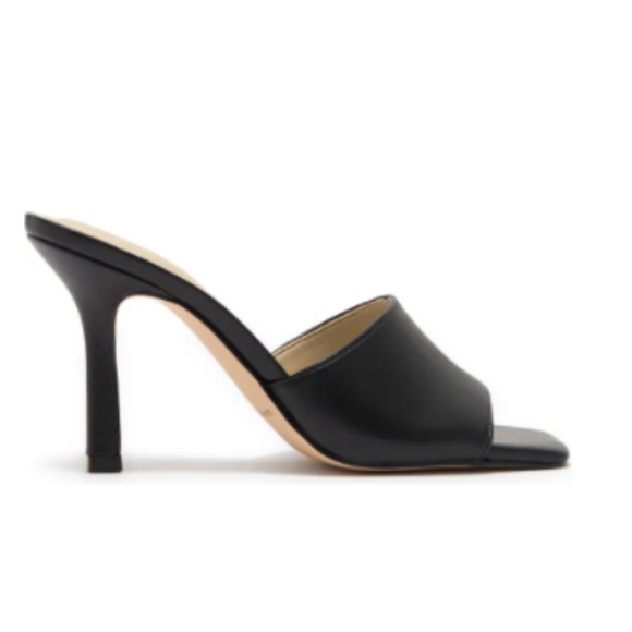 Marc Fisher Shoes - MARC FISHER Size 9 Black Heel Squared Toe Slide Sandal Black Stiletto Heels 9